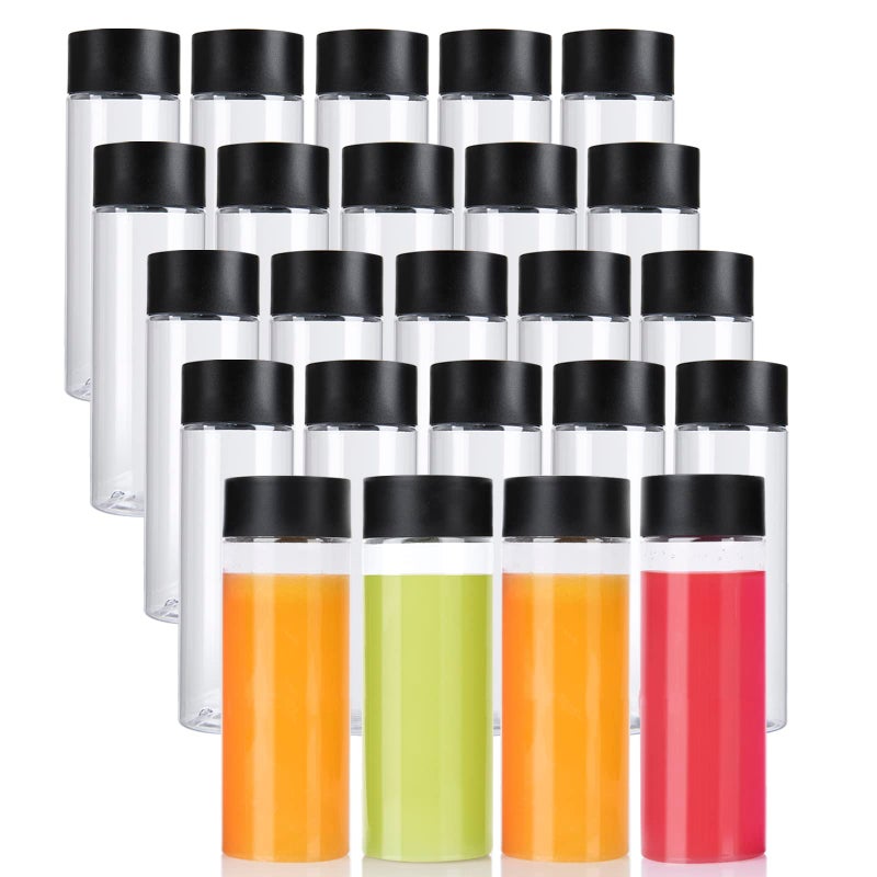 zmybcpack 24 Pack 10 OZ (300 ml) Clear PET Plastic Juice Bottles with Black Lids - Plastic Smoothie Bottles Ideal for Juice, Milk, Homemade Beverages - Image 1